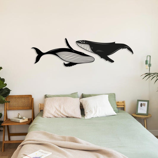 Whale Fish Family Metal Wall Art